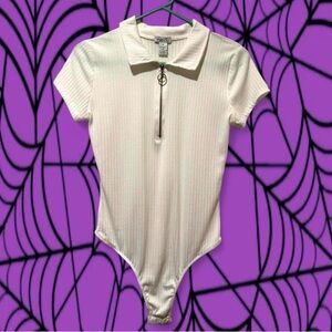White Zip-Up Ribbed Bodysuit